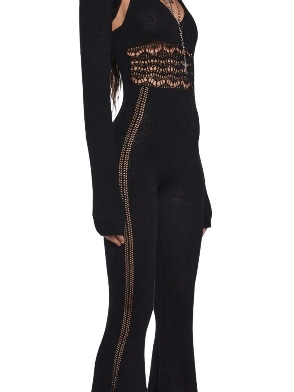 KillstarXS Black Lace-Inset Flared Knit Jumpsuit - Picture 4 of 4